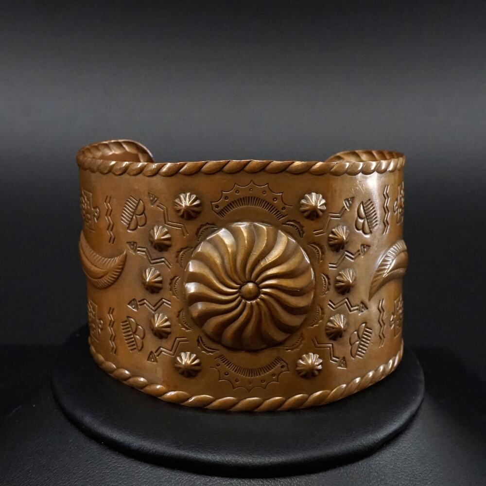Vintage Bell Trading Post Southwestern Copper Cuff Bracelet Wide Size 7